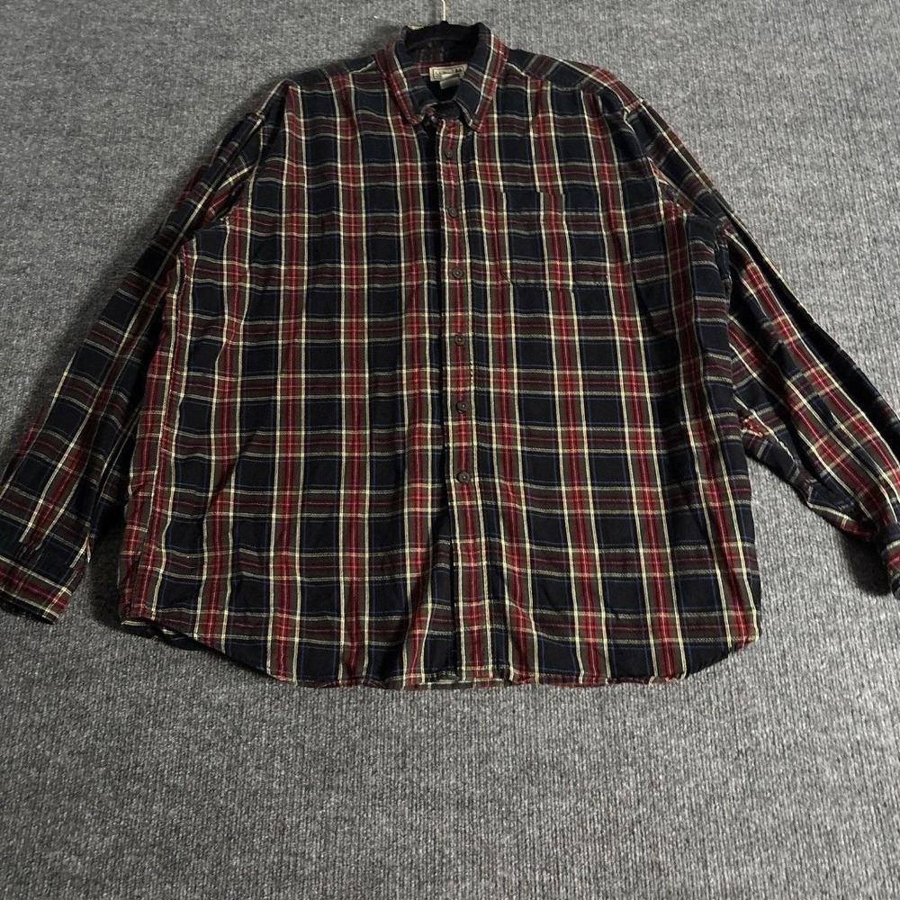 LL Bean Scotch Plaid Flannel Shirt Mens XL Blue Traditional Fit Button Down